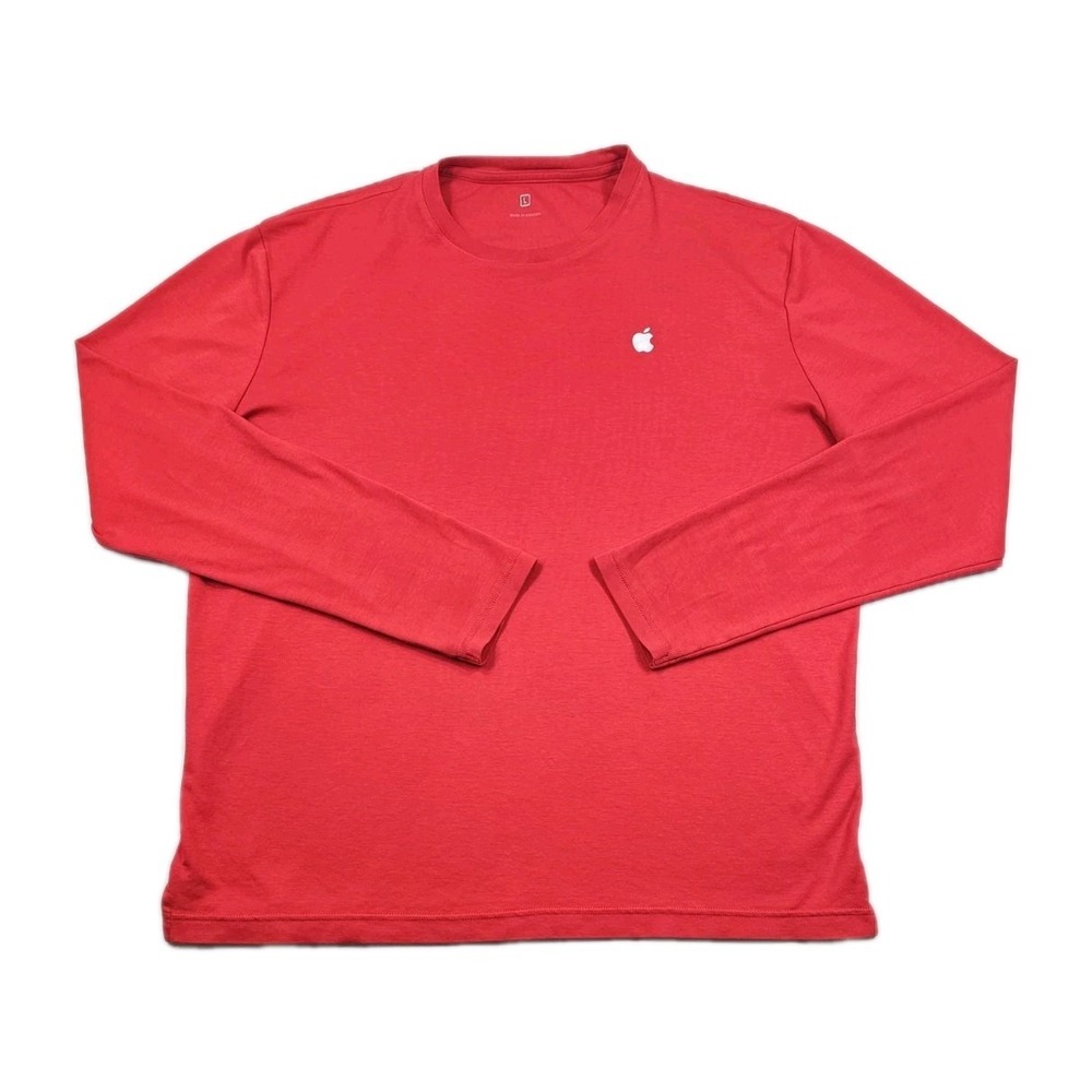 Apple Employee Long Sleeve Logo Tech Shirt Mens L Red Tee Soft Quality Tshirt